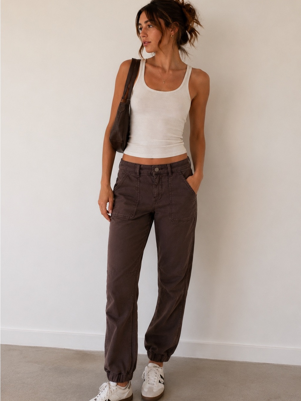 Mavi Ivy Mid Rise Brown Utility Cargo Jogger Pants